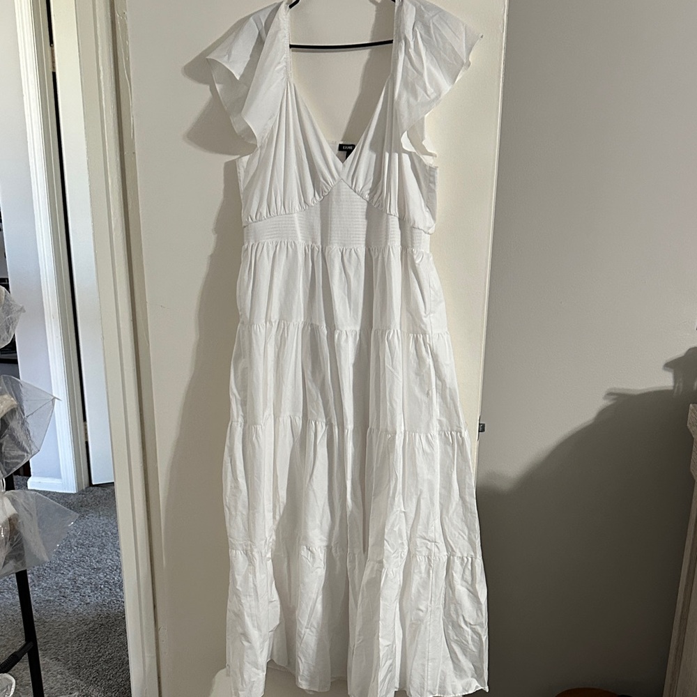Express White Ruffled Maxi Dress